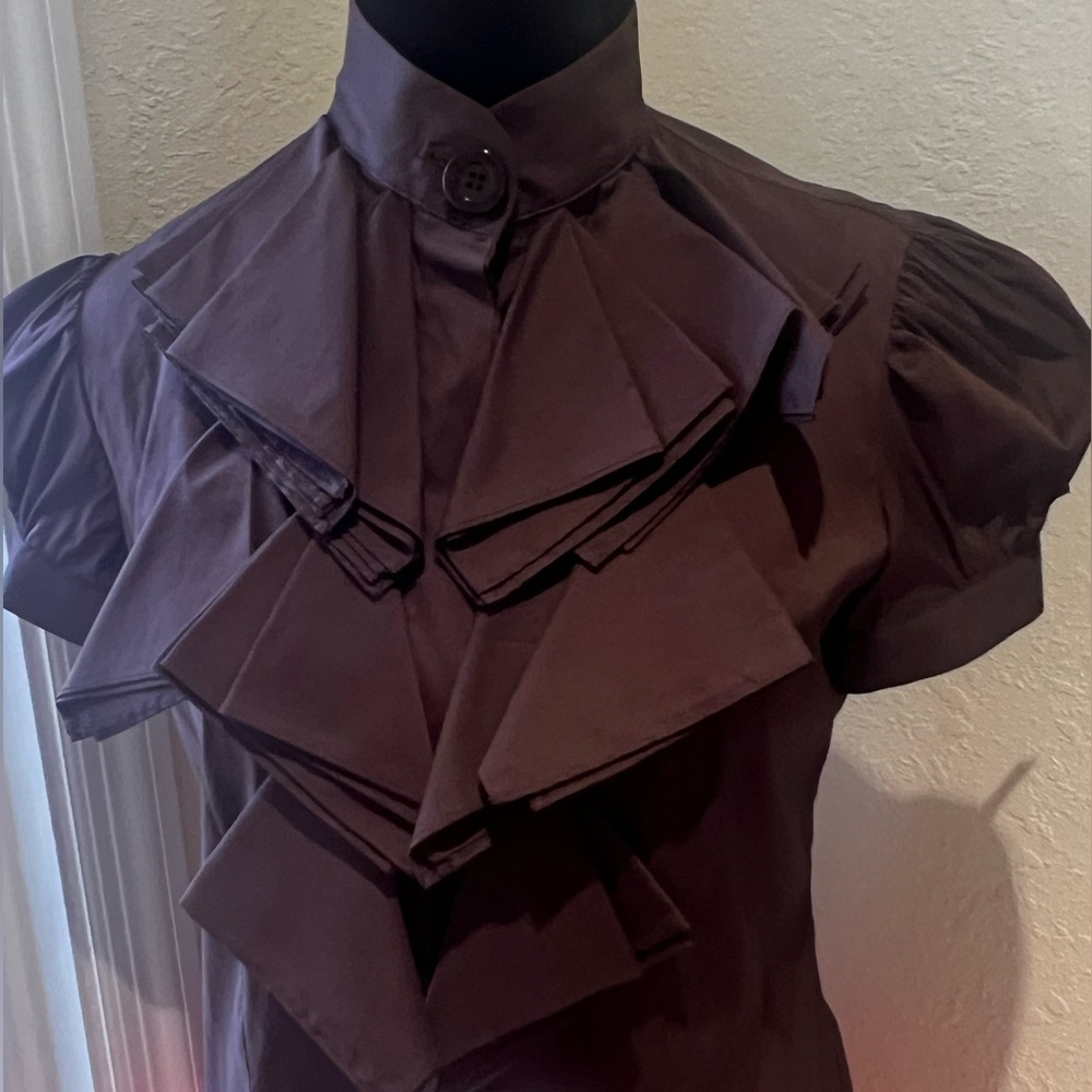 Spanish Designer Pedro del Hierro Women's Ruffled Blouse - Brown